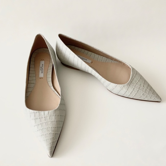 MM LaFleur The Rowan Gray Embossed Croc Leather Pointed Toe Ballet Flat Shoes 37 - Picture 14 of 14